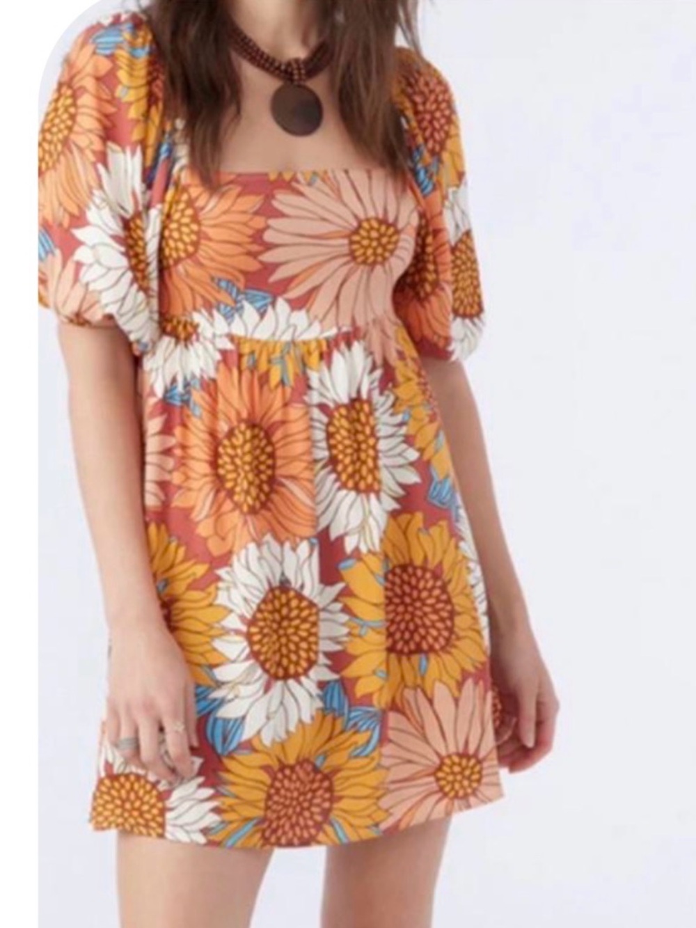 O'Neill Manda Women's Mini Dress, featuring a vibrant retro sunflower print